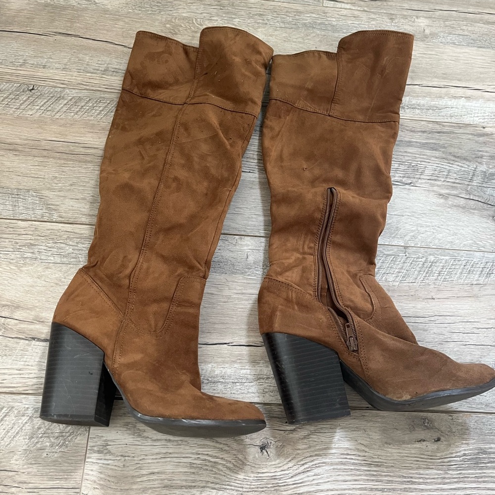 Women's Tall Suede Block Heel Boots - Brown